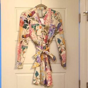 Zara Linen Blend Floral Tropical Dress Size Small